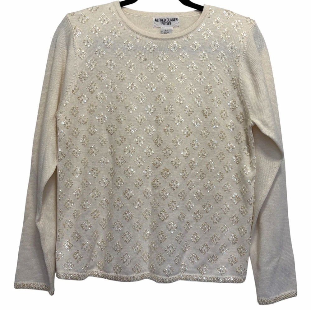 Alfred Dunner Ivory Sequin Embellished Top NWT SP